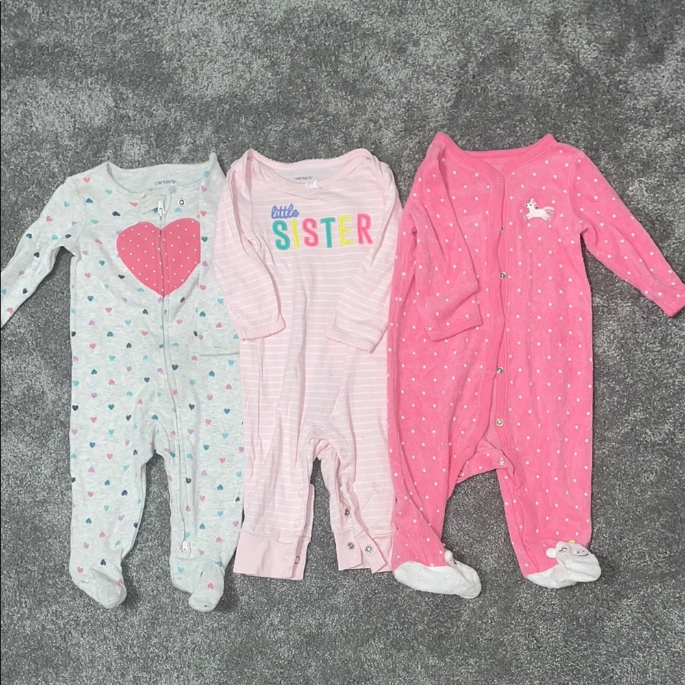 6mo Baby Girl Pink and Gray Onesie Pajamas